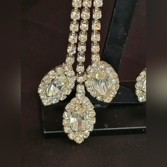 Clear Rhinestone Long Drop Earrings – Dramatic Statement Sparkle - Picture 3 of 11